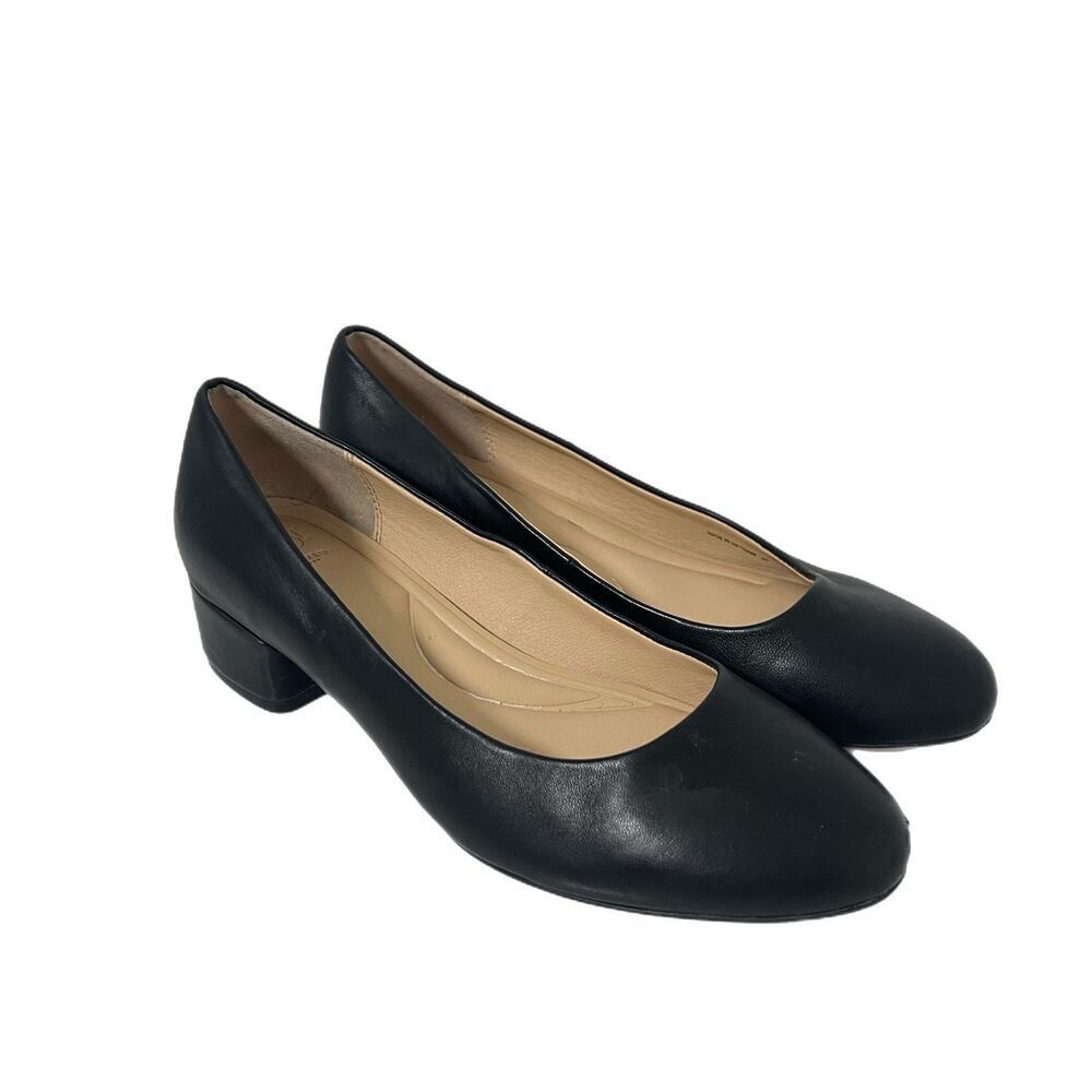 Dune London Black Leather Low Block Heel Pumps 484 Bracket Size 40/10 Minimalist